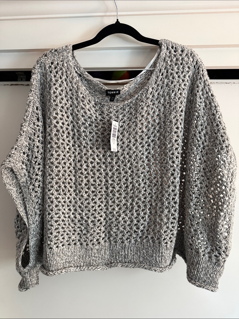 torrid Gray Open-Weave Scoop Neck Cropped Sweater